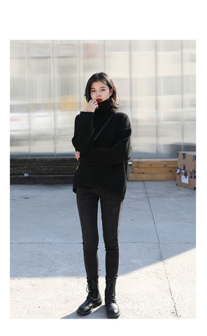 Geumxl Korean Women's Sweater Loose Turtleneck Sweaters Warm Solid Pullover Knitwear Basic Female Tops Autumn Winter 2023