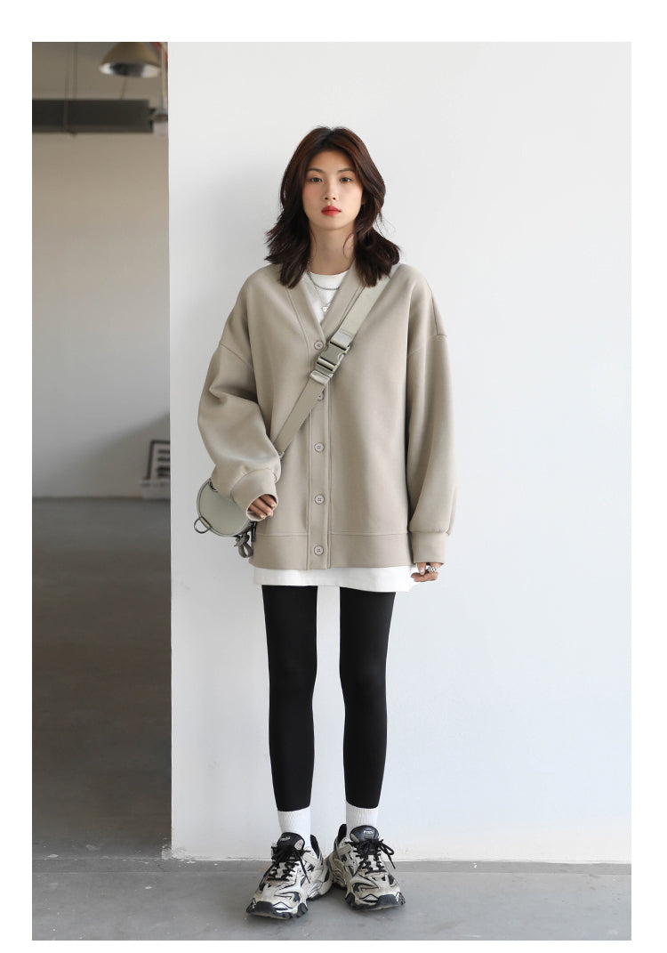 Geumxl Korean Autumn Winter Women's Sports Coat Casual Loose V-neck Sweatshirt for Women Thick Warm Tops Office Lady Female
