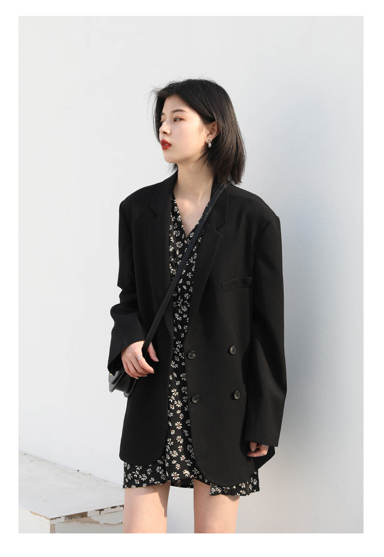 Geumxl 2023 Fashion Women's Blazer Office Lady Long Sleeve Double-breasted Mid-length Casual Coat Ladies Outerwear Stylish Top