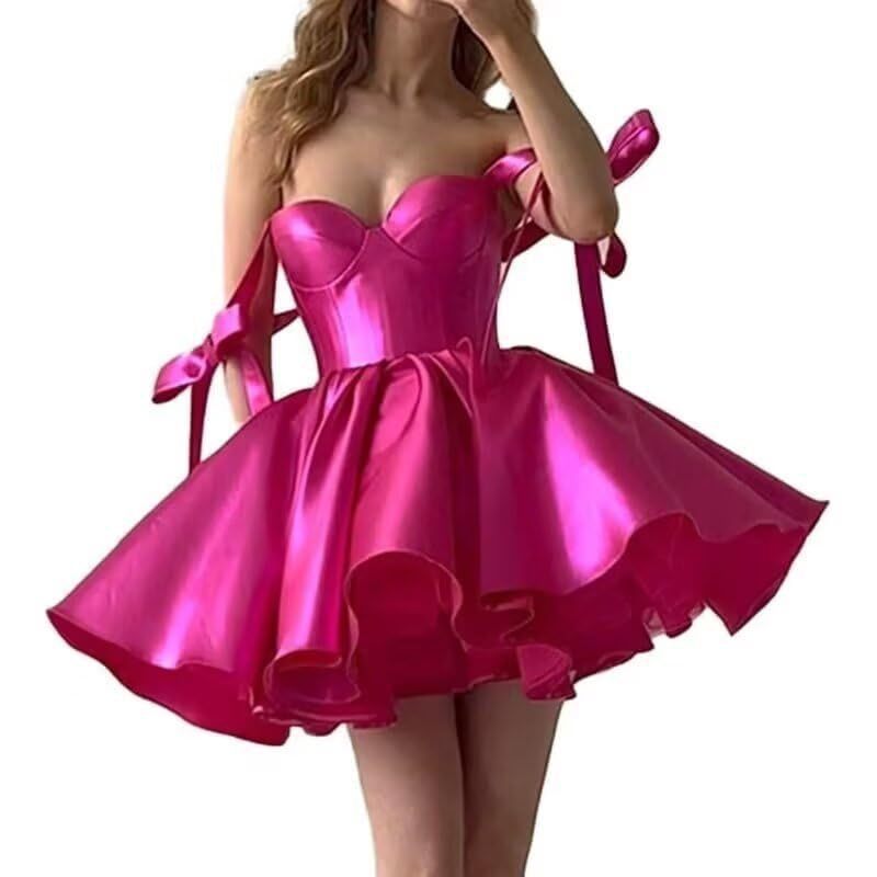 homecoming dresses Wedding Dress Mini Satin Dress Tube Top Backless Satin Banquet Party Skirt