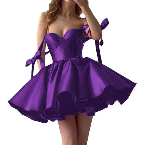 homecoming dresses Wedding Dress Mini Satin Dress Tube Top Backless Satin Banquet Party Skirt