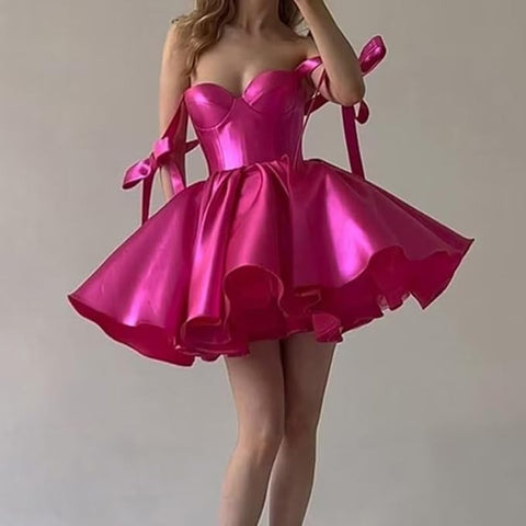 homecoming dresses Wedding Dress Mini Satin Dress Tube Top Backless Satin Banquet Party Skirt