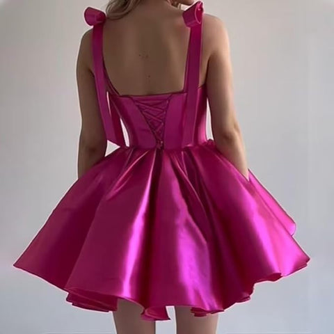 homecoming dresses Wedding Dress Mini Satin Dress Tube Top Backless Satin Banquet Party Skirt