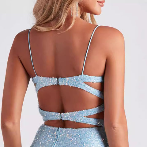 homecoming dresses Ga405 Glitter Sequined Sling Mini Dress Hot Girl Hip Bag Sexy Slim Backless Tube Top Skirt