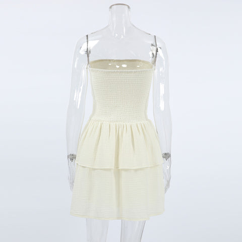 homecoming dresses Sexy Design Strapless Tube Top White Layered Ruffled Dress Spring and Summer Fashion Commuter Skirt