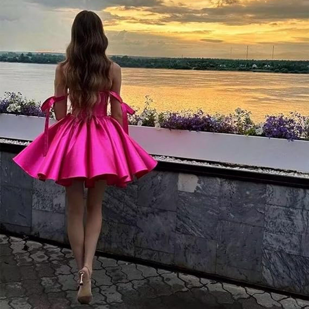 homecoming dresses Wedding Dress Mini Satin Dress Tube Top Backless Satin Banquet Party Skirt