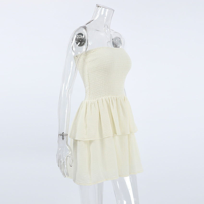 homecoming dresses Sexy Design Strapless Tube Top White Layered Ruffled Dress Spring and Summer Fashion Commuter Skirt