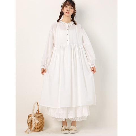 Geumxl Sweet Long Petal Sleeve Round Neck Cotton And Linen Dress Spring Autumn Loose Elegant Dress Feminine Kawaii Dress K065