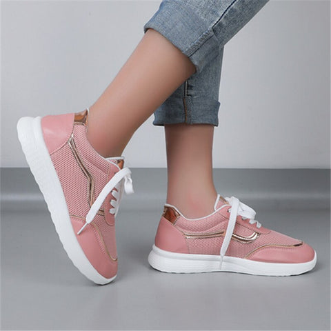 Geumxl Breathable Mesh Platform Sneakers for Women Lace-Up Non-Slip Casual Shoes Woman Lightweight Flat Heel Sports Shoes Ladies