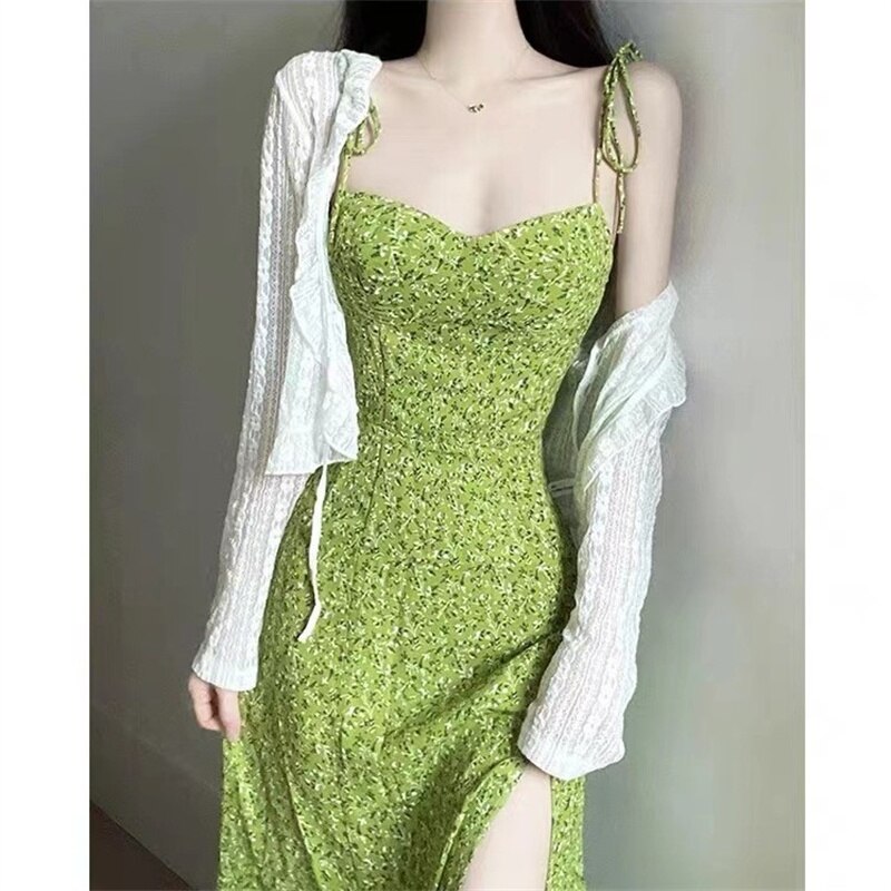 Geumxl Women Summer Style Dress Lady Casual Spaghetti Strap Sleeveless Flower Printed A-Line Dress Vestidos SS250