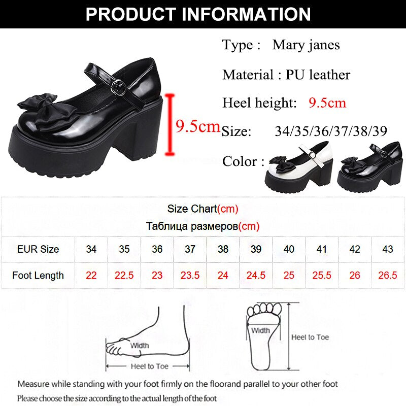 Geumxl Mix Color Chunky Platform Mary Janes Women Fashion Bowtie Super High Heels Pumps Woman Pu Leather Strap Thick Heeled Party Shoes