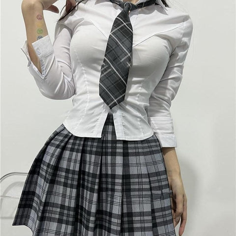 Geumxl Sexy Slim Basic White Shirt Women Tunics Vintage Cute Korean Style Long Sleeve School Shirt Girls Jk Uniform Tops