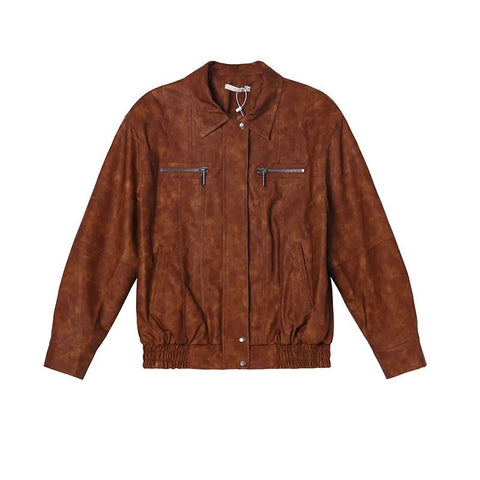 Geumxl Jacket Bomber Women Brown Unisex Leather Varsity Jackets New Outerwear American Y2k Racing Baseball Jacket Coats Vintage