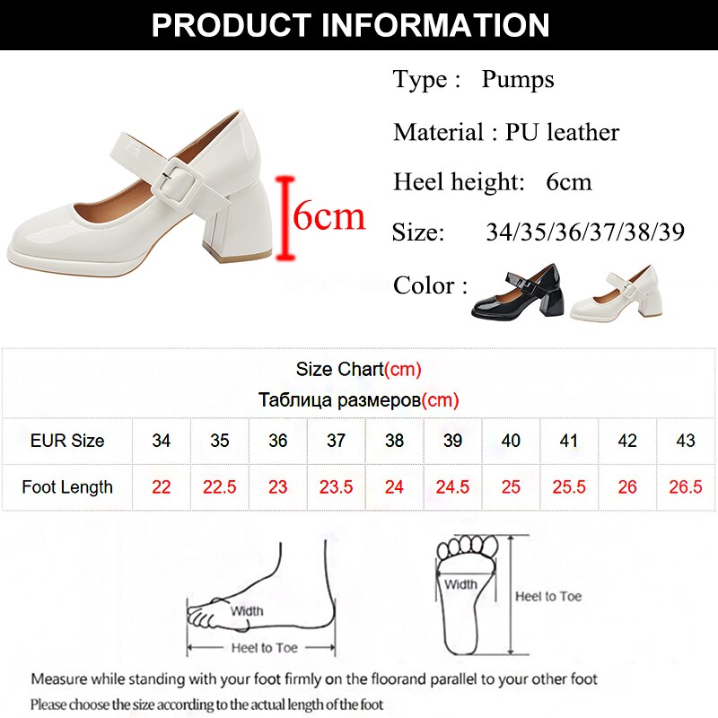 Geumxl Beige Pu Leather Mary Jane Shoes Women Fashion Big Buckle High Heels Pumps Woman Comfort Square Heeled Non-Slip Office Shoes