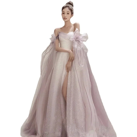 Geumxl--hoco dresses Purple Host Dresses One Shoulder 18 Year Old Adult Gift Dress Starry Sky Show Nail Bead Toast Forest Series Annual Meeting Dress