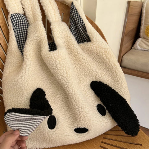 Geumxl Lambwool Shoulder Bags Plush Fluffy Women's Funny Puppy Ears Shopping Bags Female Cute Tote Bags Large Capacity Messenger Bag