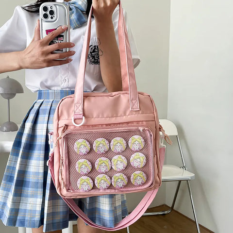 Geumxl Japanese High School Teenage Girls Shoulder Bag Large-capacity Transparent Itabag Women Nylon JK Bag Crossbody Bags Women Itabag
