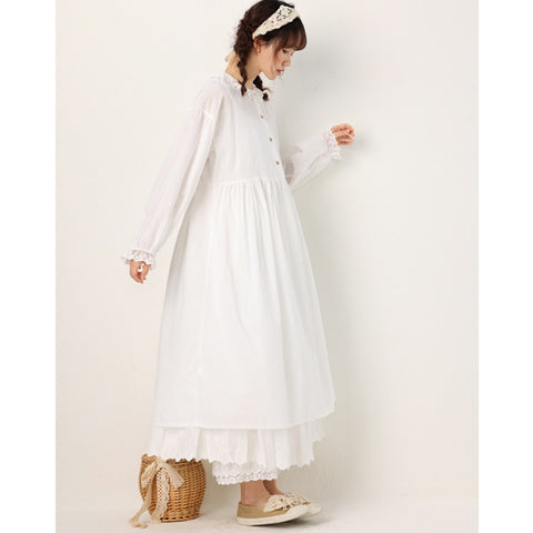 Geumxl Sweet Long Petal Sleeve Round Neck Cotton And Linen Dress Spring Autumn Loose Elegant Dress Feminine Kawaii Dress K065