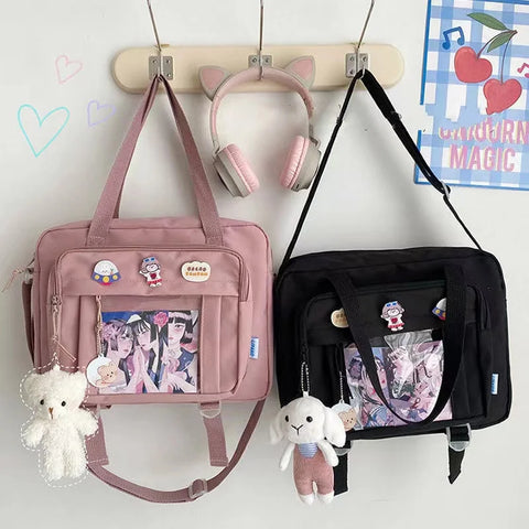 Geumxl Japanese High School Girls Crossbody Bags Nylon Book Bag Transparent Itabag Women Handbags JK Bag Second Element  Shoulder Bag