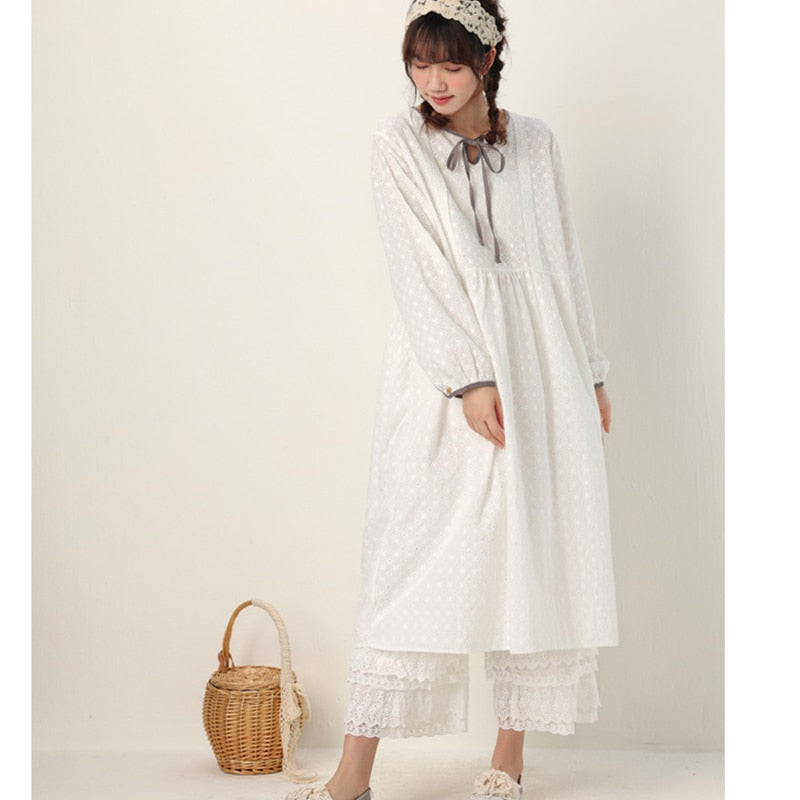 Geumxl Spring Autumn New Japanese Mori Girl Simple Cotton Linen Dress Women Clothing Long Sleeved Loose Feminino Vestidos Dress K066