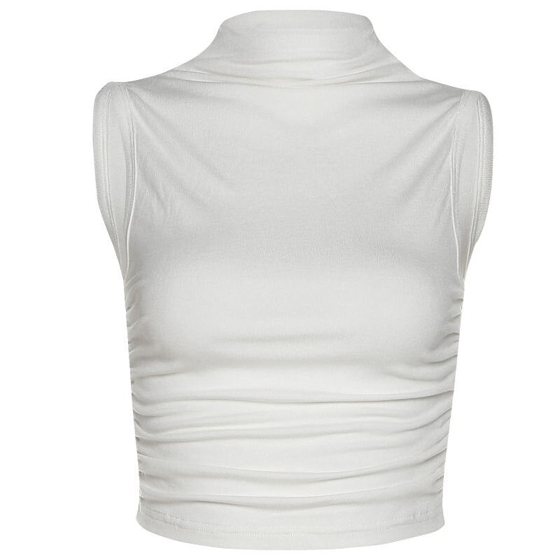 Geumxl Woman Spring Summer Style Basic T-Shirts Tops Lady Slim Sleeveless Turtleneck Solid Color Tank Tops SS076