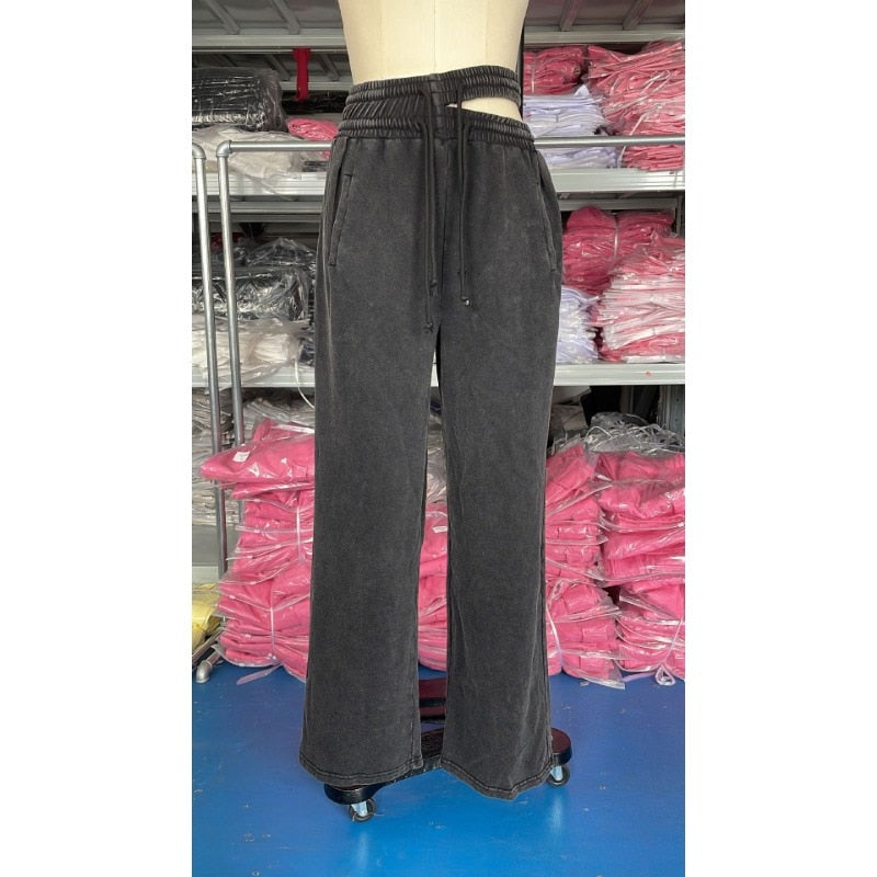 Geumxl Streetwear Sweatpants Pants Women Y2k Gray Hollow Out Drawstring Wide Leg Trousers Autumn Vintage Female Clothing
