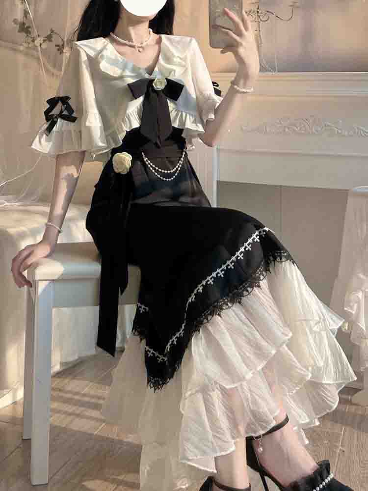 Geumxl French Vintage Fairy Mermaid Dress Women Lace Korean Party Princess Strap Dress Female 2023 Spring Court Sweet Lolita Midi Dress