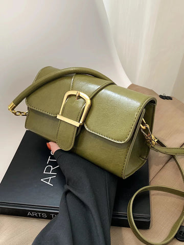Geumxl Military Green Crossbody Bag 2023 New Women's Vintage Exquisite Lock Design One Shoulder Bag Elegant Versatile Commuter Handbag