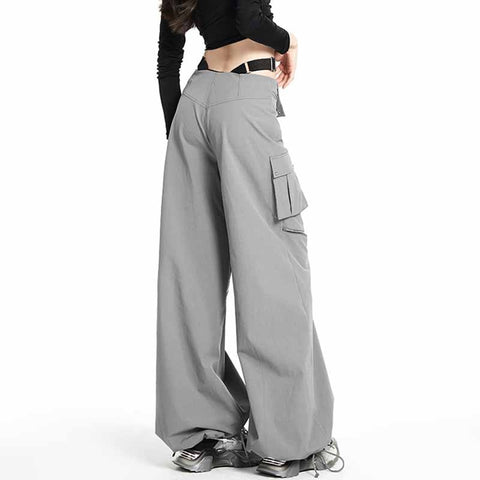 Geumxl Y2K Cargo Pants Women Techwear Harajuku Hollow Out Zipper Casual Wide Leg Trousers Streetwear Hip Hop Autumn Fashion