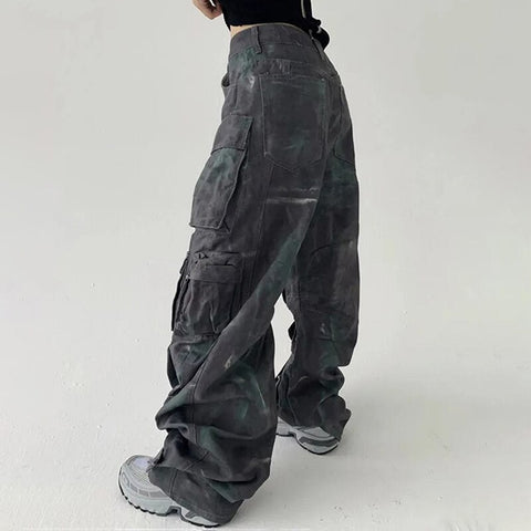 Geumxl Y2k Camo Cargo Pants Women Vintage Streetwear Patchwork Big Pockets Camouflage Cargo Trousers Autumn Fashion Hip Hop