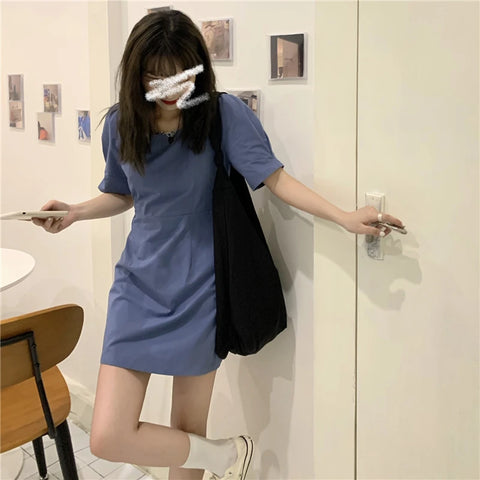 Geumxl--hoco dresses Summer Korean Fashion A-line High Waist Thin Kawaii Mini Dress Harajuku Vintage Short Puff Sleeve Backless Dress Women's Clothes