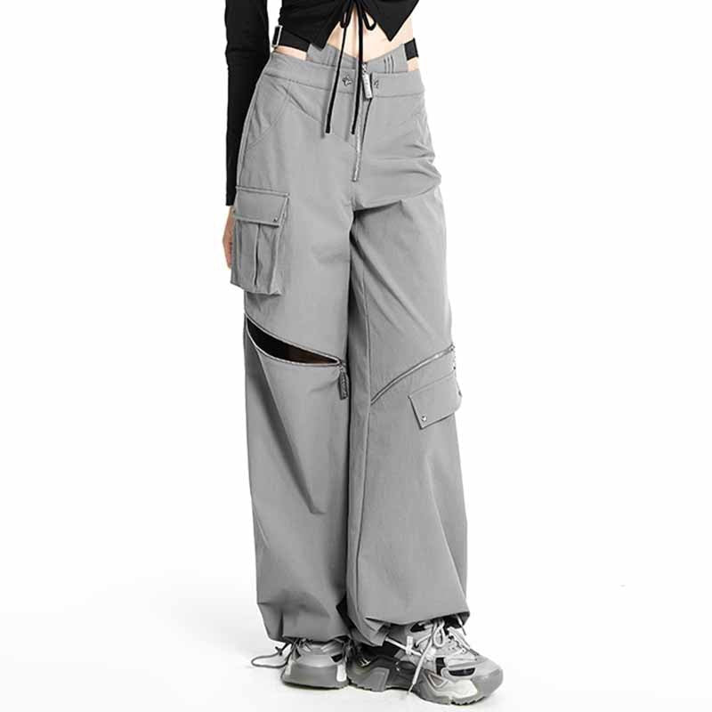 Geumxl Y2K Cargo Pants Women Techwear Harajuku Hollow Out Zipper Casual Wide Leg Trousers Streetwear Hip Hop Autumn Fashion