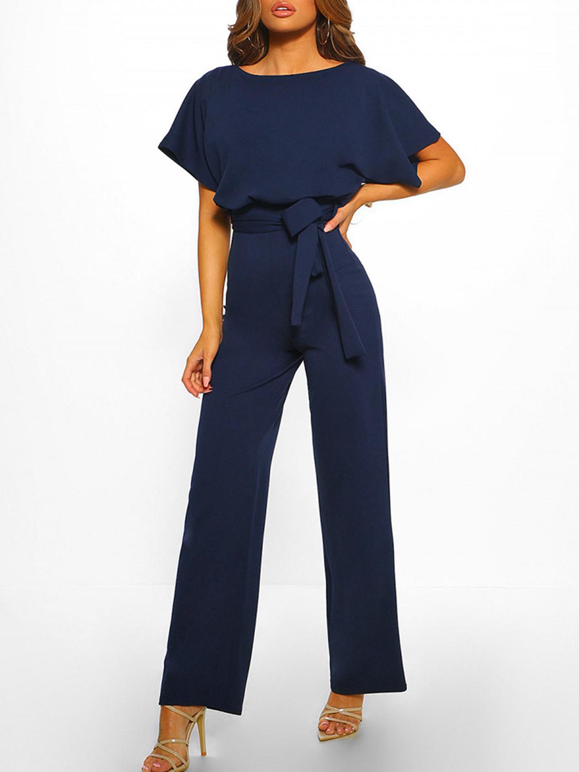 Solid High Waist Jumpsuit With Belt