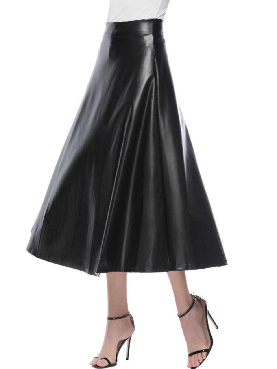 Geumxl Women Fashion High Split PU Leather Skirts 2023 Autumn Elegant High Waist Zipper A-Line Faldas Office Solid Pockets Jupes