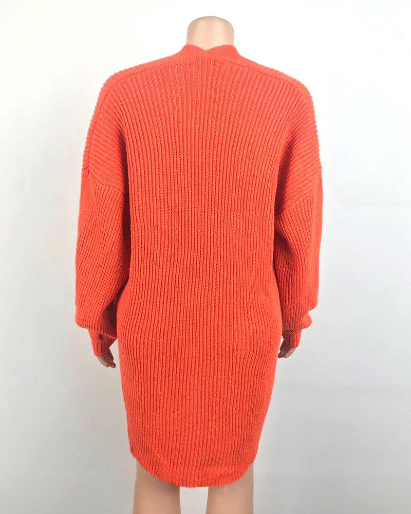 Full Sleeve Knitwear Sexy Ladies Casual Coats Loose Solid Female V-Neck Cardigan Coat Women Knitting Orange Cardigan Sweater