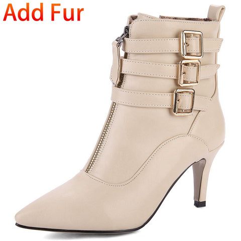 SARAIRIS Big Size 34-43 Female Autumn Office Boots Ankle Boots Women Pointed Toe Thin High Heels Zip Buckle Shoes Woman