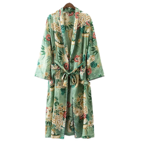 Geumxl 2022 Printed Summer Beach Wear Clothing Long Kimono Autumn Plus Size Tunic Women Tops Self Belted Wrap Coat A155