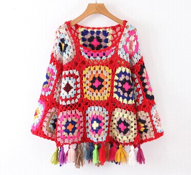 Geumxl Pullover For Women Hand-Knit Openwork Sweater Women's Sweater Fringe Tassel Ethnic Sweater Boho 2022 Autumn Sweaters