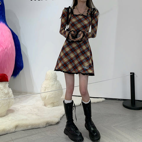 Geumxl--hoco dresses Spring Plaid Lolita Dress Women Elegant Japanese Kawaii Paty Mini Dress Female Casual High Street Korean Dress Women 2024 New