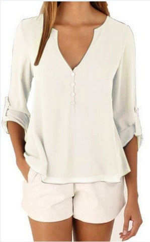 Geumxl 11-Color 8-Size Popular European And American Elegant Women Long-Sleeved V-Neck Loose Large Chiffon Shirt