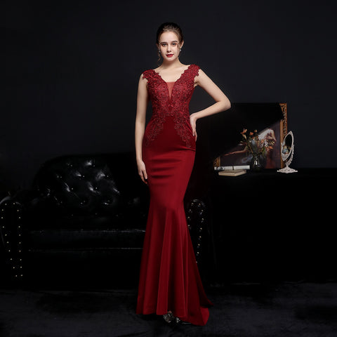 Graduation gifts  Evening Gowns for Women V-Neck  Beading Evening Dresses Long Appliques Mermaid Evening Dress