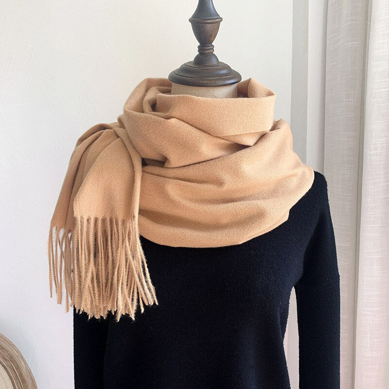 Geumxl Black Friday 2022 Winter Cashmere Women Scarf Luxury Brand Solid Lady Shawls And Wraps Casual Tassel Scarves Man Business Scarf Pashmina