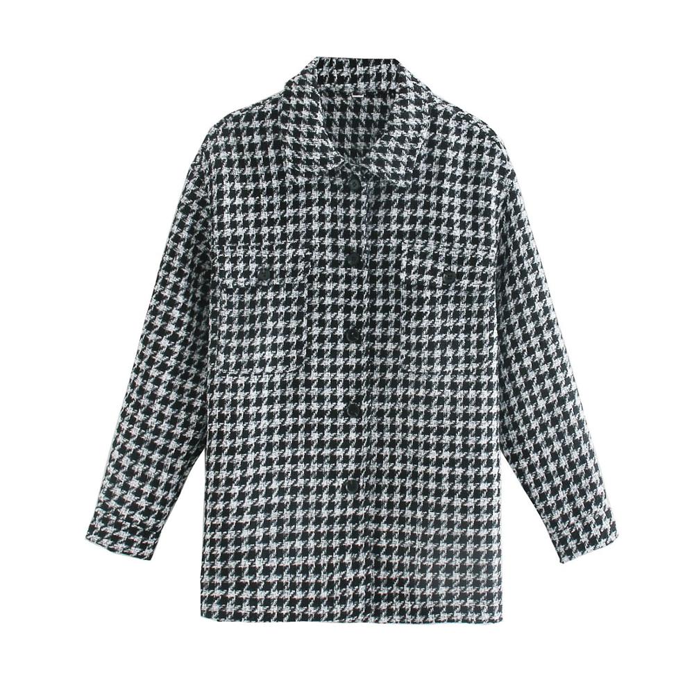 Geumxl 2022 New Women Jacket Plaid Check Houndstooth Full Sleeves Lapel Collar Classic Style Coat Fashion Outerwear Tops Veste