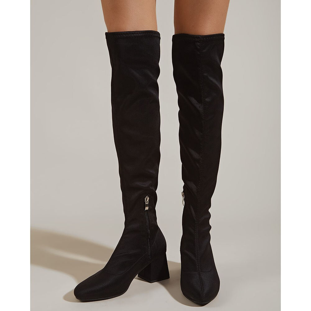 Spring women's Over The Knee Boots Ladies Chunky High Heels Zipper Party Shoes Woman Fashion Mature Elegant Thigh Boots