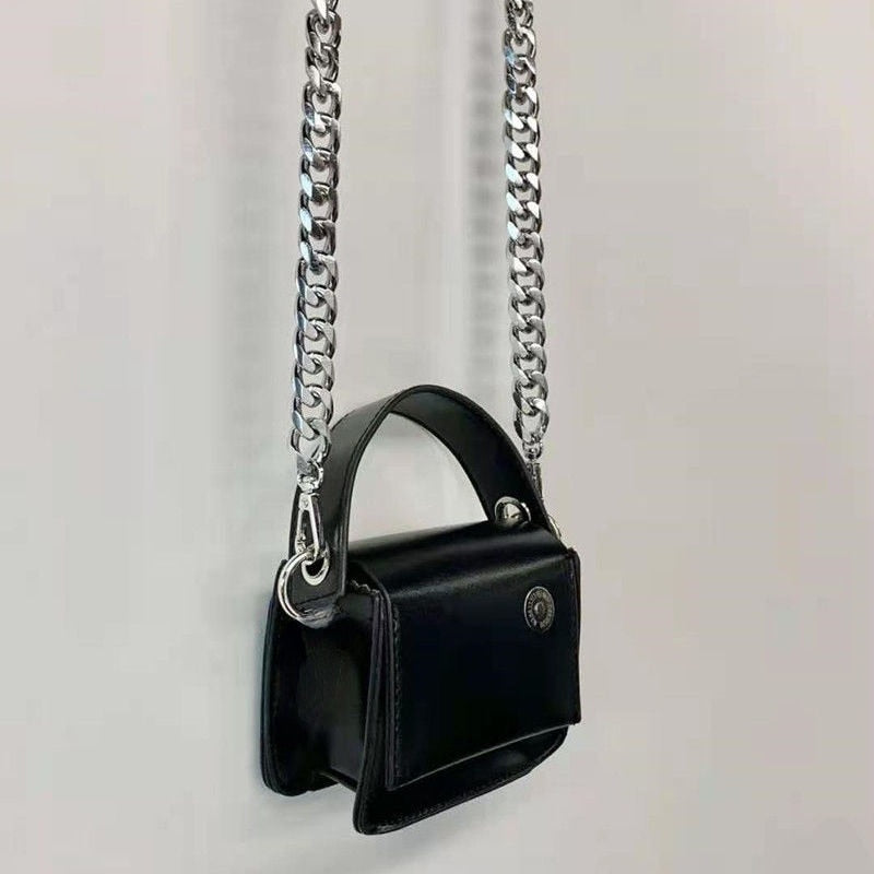 Geumxl Back to School Women's Mini Wallet Luxury Handbags Simple Fashion Female Flap Shoulder Messenger Bags Cool Girls's Black Chain Crossbody Bag