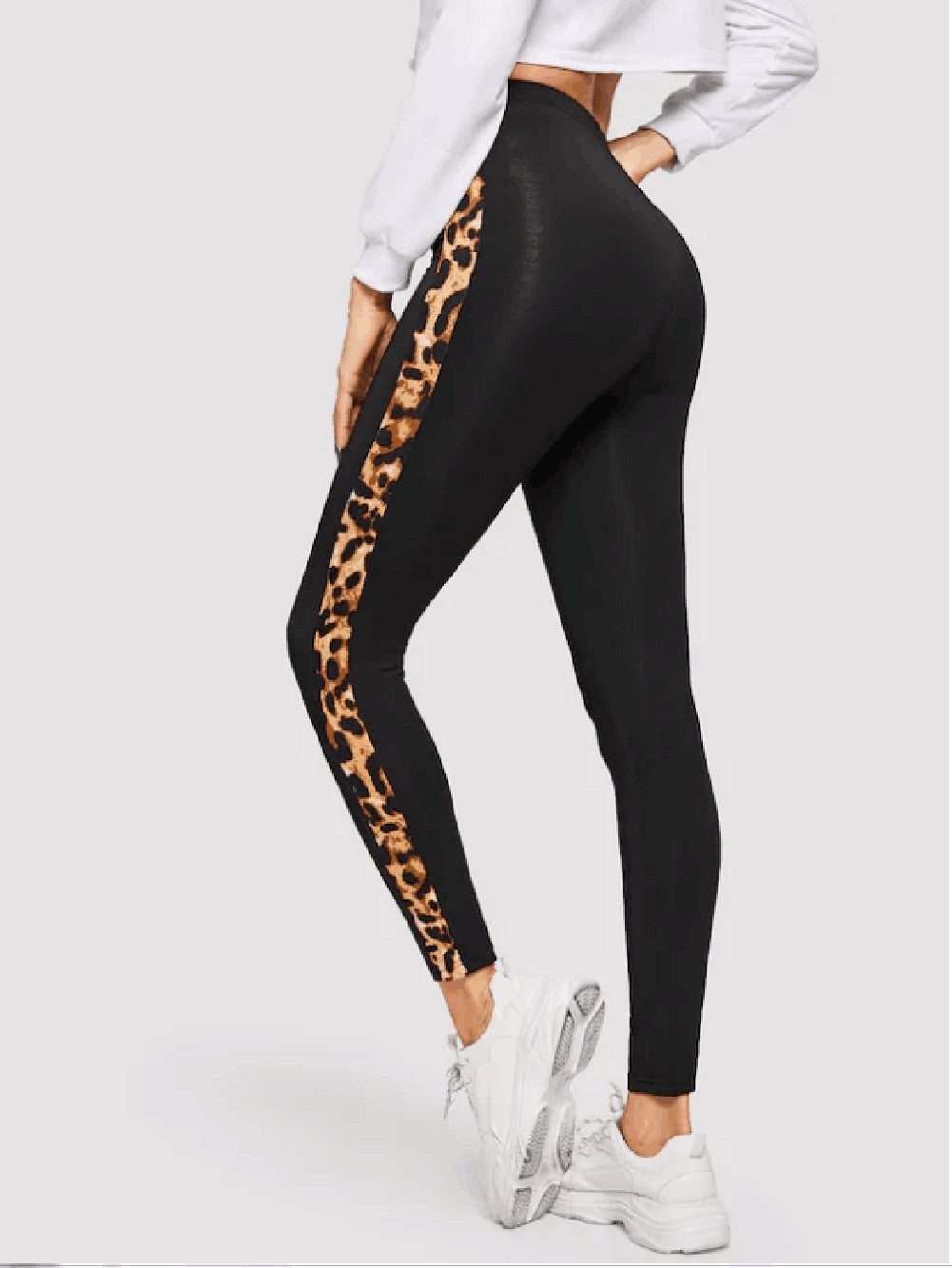 Geumxl High Waist Fitness Sport Pants Leggings Women Leopard Patchwork Stretch Workout Running Trousers Gym Slim Pants