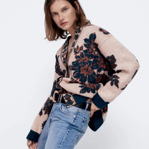 Floral Jacquard Button Knitwear Autumn 2022 Women Cardigans Tops Long Sleeve V Neck Sweater Casual Fashion Tops