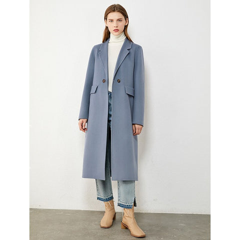 Geumxl Winter 100%Wool Women's Coat Temperament Lapel Knee-Length Double-Sided Woolen Coat Winter Coat Women