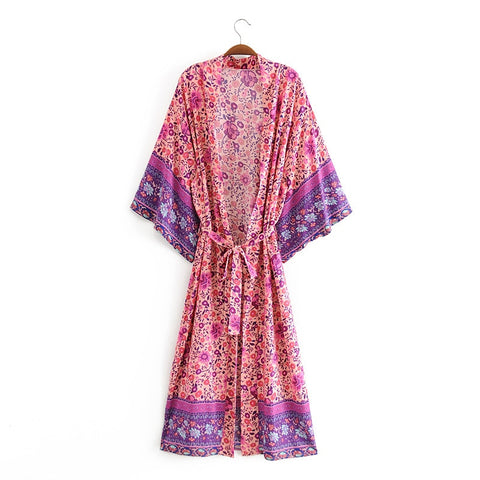 Geumxl 2022 Printed Summer Beach Wear Clothing Long Kimono Autumn Plus Size Tunic Women Tops Self Belted Wrap Coat A155