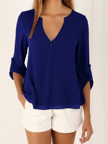 Geumxl 11-Color 8-Size Popular European And American Elegant Women Long-Sleeved V-Neck Loose Large Chiffon Shirt